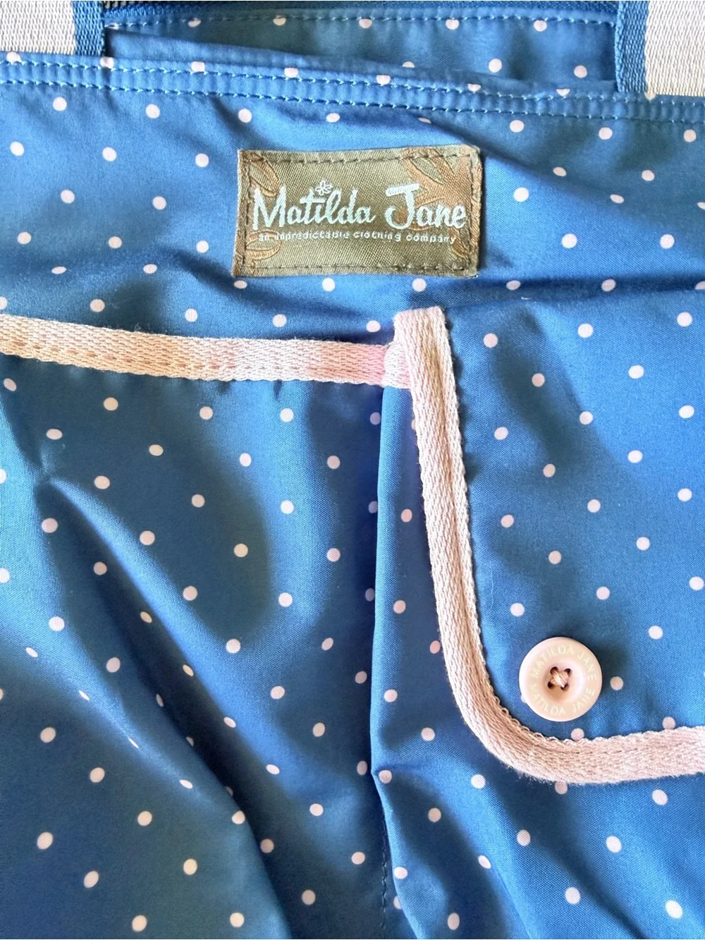 Matilda Jane Navy Polka Dot Tote with Pink Handles